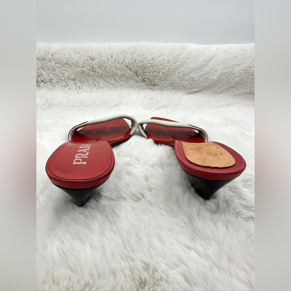 Vintage Prada Kitten Heels Mules Y2K size 39.5 9.5 red white leather‎ - Picture 7 of 10